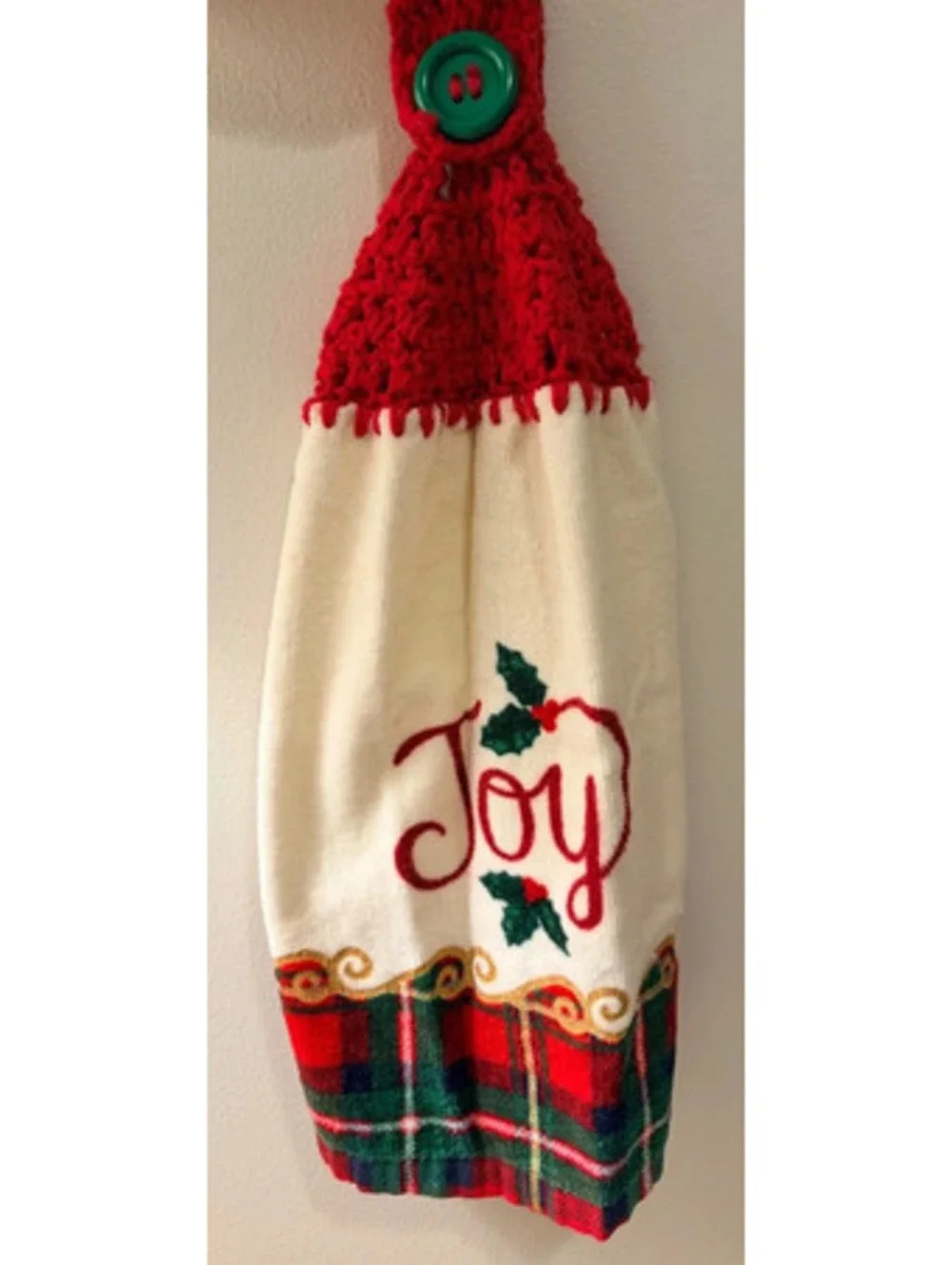Crochet Top Christmas Hanging Kitchen Towel Set, Joy & Noel Holiday Towels